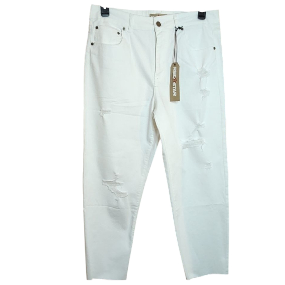 New White Ankle Jeans Factory Distressed Sz 14 / 32 Raw Hem